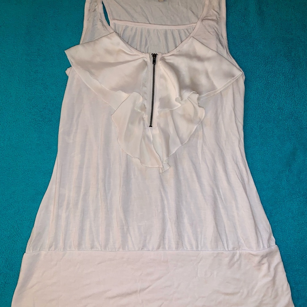 BCBGeneration White Ruffle Tank Top Size S